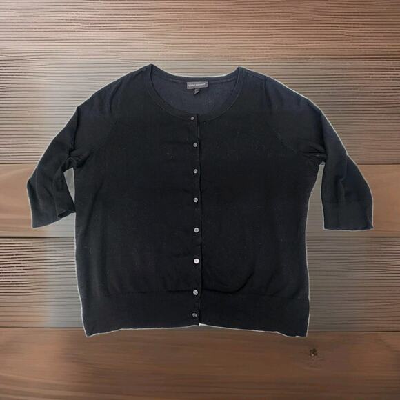 Lane Bryant 18/20 Black Button Up Cardigan Sweater 3/4 Short Sleeve - Picture 1 of 9